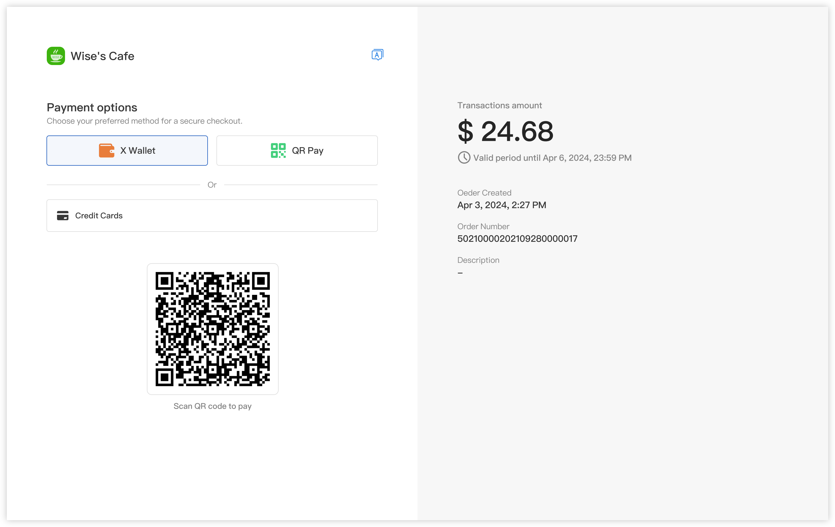 PayCloud Checkout页面展示 扫码支付 QR支付